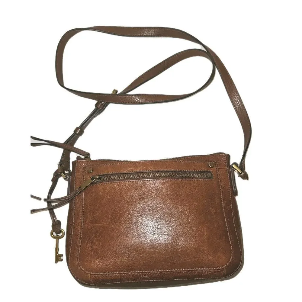 Fossil Brown Leather Crossbody Bag 10x7x2